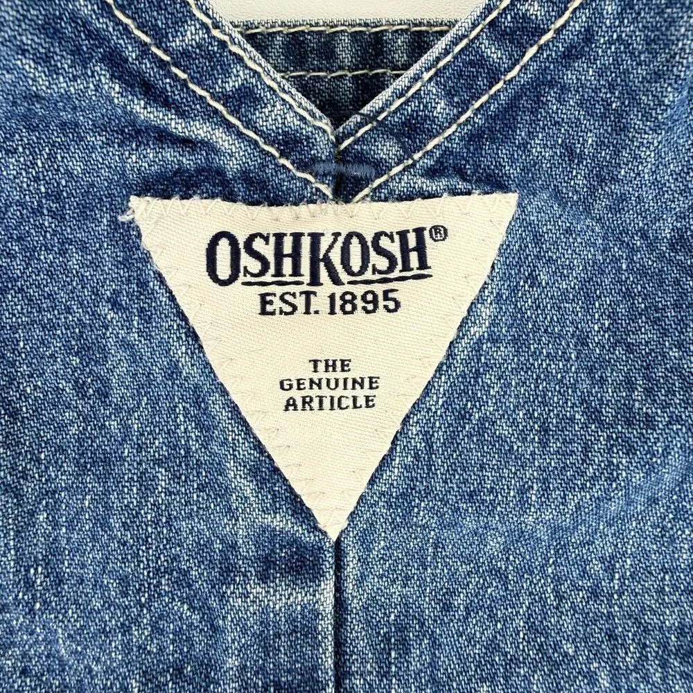 Vtg OshKosh Baby Girls Sz 12M Denim Patriotic USA Flag Tiered Dress Star Stripes